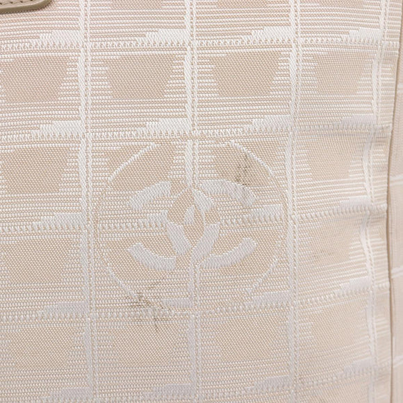 CHANEL New Travel Line Hand Bag Canvas Beige Silver CC Auth BA16834