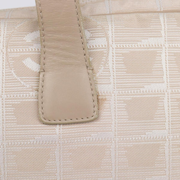 CHANEL New Travel Line Hand Bag Canvas Beige Silver CC Auth BA16834