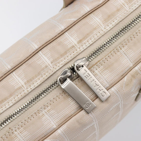 CHANEL New Travel Line Hand Bag Canvas Beige Silver CC Auth BA16834