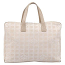 CHANEL New Travel Line Hand Bag Canvas Beige Silver CC Auth BA16834-2