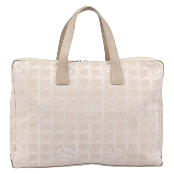 CHANEL New Travel Line Hand Bag Canvas Beige Silver CC Auth BA16834
