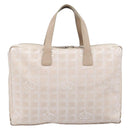 CHANEL New Travel Line Hand Bag Canvas Beige Silver CC Auth BA16834-3