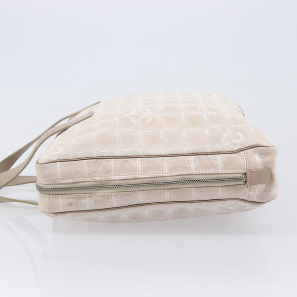 CHANEL New Travel Line Hand Bag Canvas Beige Silver CC Auth BA16834