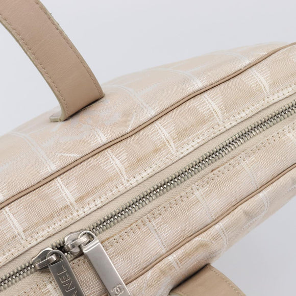 CHANEL New Travel Line Hand Bag Canvas Beige Silver CC Auth BA16834