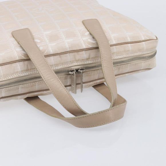 CHANEL New Travel Line Hand Bag Canvas Beige Silver CC Auth BA16834