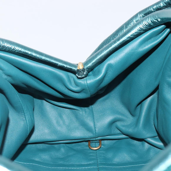 Bottega Veneta The Pouch Clutch Bag Leather Emerald Green Auth BA16836A