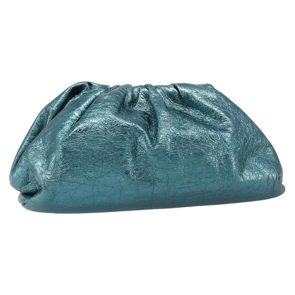 Bottega Veneta The Pouch Clutch Bag Leather Emerald Green Auth BA16836A