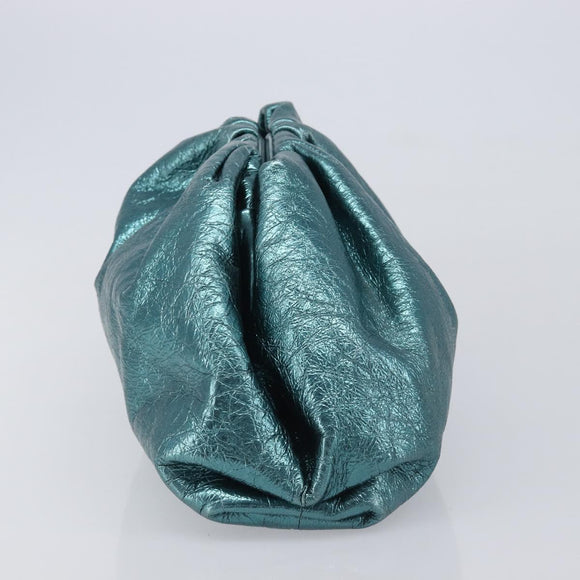 Bottega Veneta The Pouch Clutch Bag Leather Emerald Green Auth BA16836A