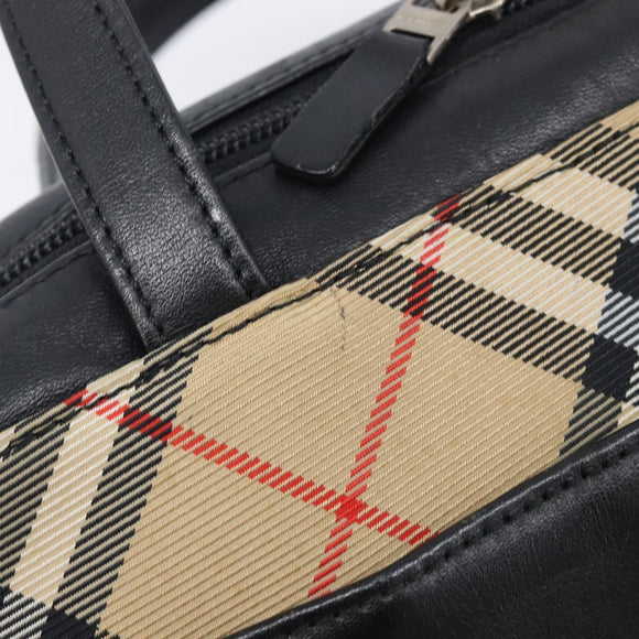 BURBERRY Hand Bag Leather Black Silver Auth BA16837
