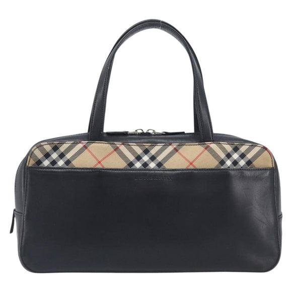 BURBERRY Hand Bag Leather Black Silver Auth BA16837