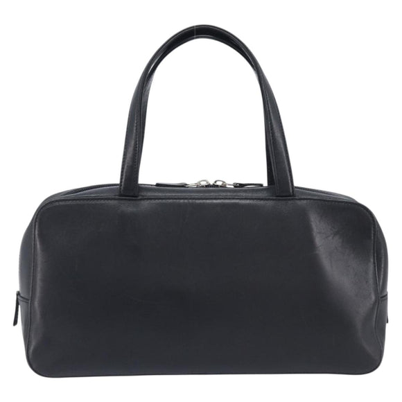 BURBERRY Hand Bag Leather Black Silver Auth BA16837
