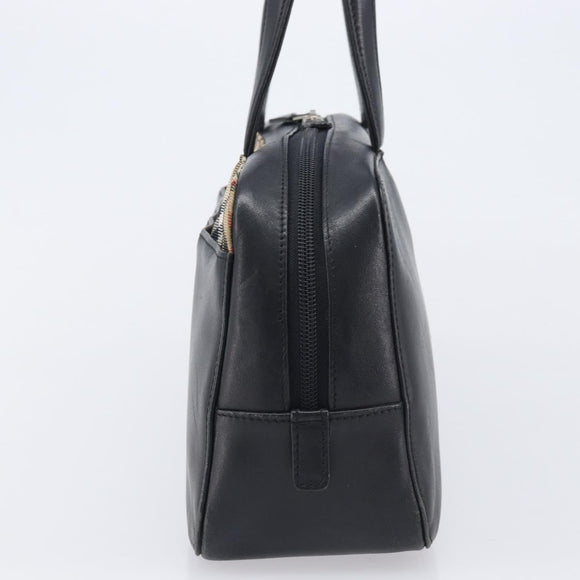 BURBERRY Hand Bag Leather Black Silver Auth BA16837