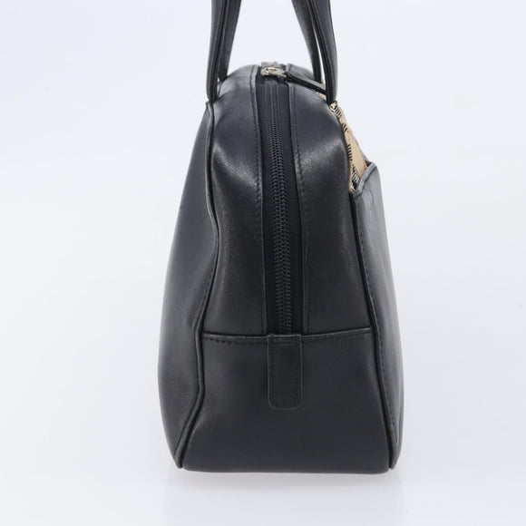 BURBERRY Hand Bag Leather Black Silver Auth BA16837
