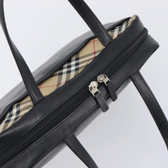 BURBERRY Hand Bag Leather Black Silver Auth BA16837
