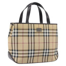BURBERRY Nova Check Hand Bag PVC Leather Beige Silver Auth BA16839-1
