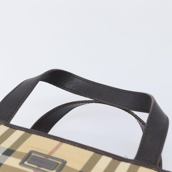BURBERRY Nova Check Hand Bag PVC Leather Beige Silver Auth BA16839