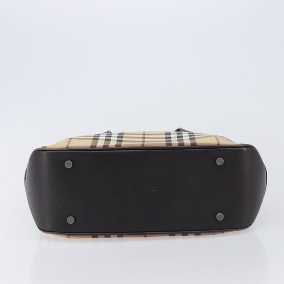 BURBERRY Nova Check Hand Bag PVC Leather Beige Silver Auth BA16839