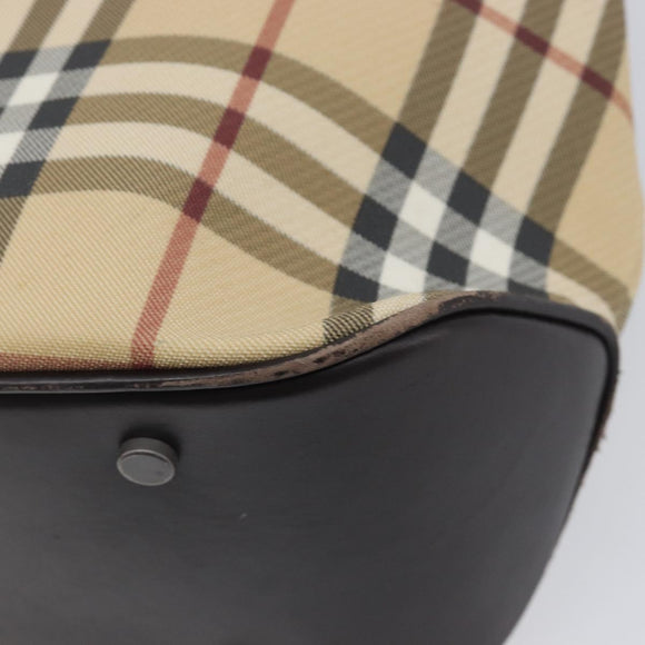 BURBERRY Nova Check Hand Bag PVC Leather Beige Silver Auth BA16839