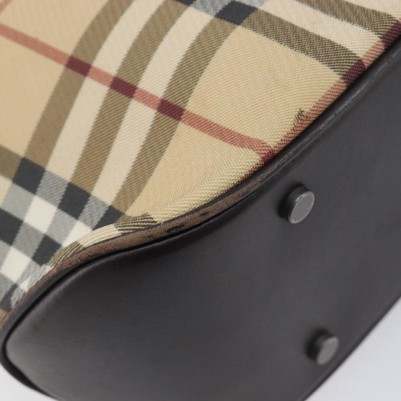 BURBERRY Nova Check Hand Bag PVC Leather Beige Silver Auth BA16839