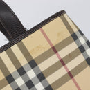 BURBERRY Nova Check Hand Bag PVC Leather Beige Silver Auth BA16839-16
