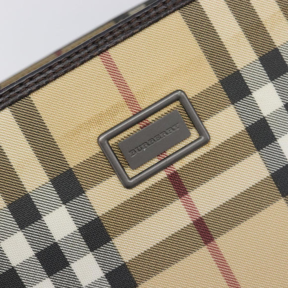 BURBERRY Nova Check Hand Bag PVC Leather Beige Silver Auth BA16839