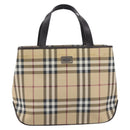 BURBERRY Nova Check Hand Bag PVC Leather Beige Silver Auth BA16839-2