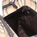BURBERRY Nova Check Hand Bag PVC Leather Beige Silver Auth BA16839-21