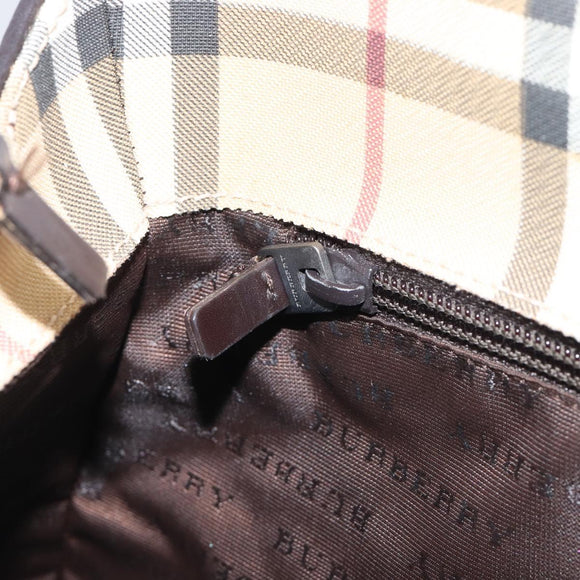 BURBERRY Nova Check Hand Bag PVC Leather Beige Silver Auth BA16839