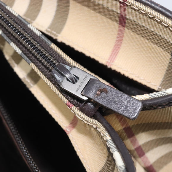 BURBERRY Nova Check Hand Bag PVC Leather Beige Silver Auth BA16839