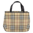 BURBERRY Nova Check Hand Bag PVC Leather Beige Silver Auth BA16839-3