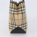 BURBERRY Nova Check Hand Bag PVC Leather Beige Silver Auth BA16839-6
