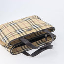 BURBERRY Nova Check Hand Bag PVC Leather Beige Silver Auth BA16839-8