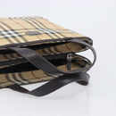 BURBERRY Nova Check Hand Bag PVC Leather Beige Silver Auth BA16839-9