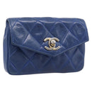 CHANEL Matelasse Waist Bag Lamb Skin Blue Gold Tone CC Auth BA16842-1