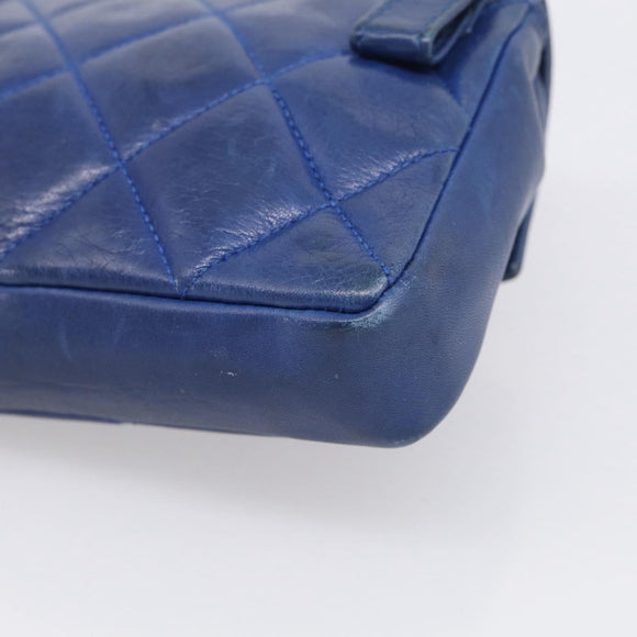 CHANEL Matelasse Waist Bag Lamb Skin Blue Gold Tone CC Auth BA16842