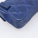 CHANEL Matelasse Waist Bag Lamb Skin Blue Gold Tone CC Auth BA16842-11