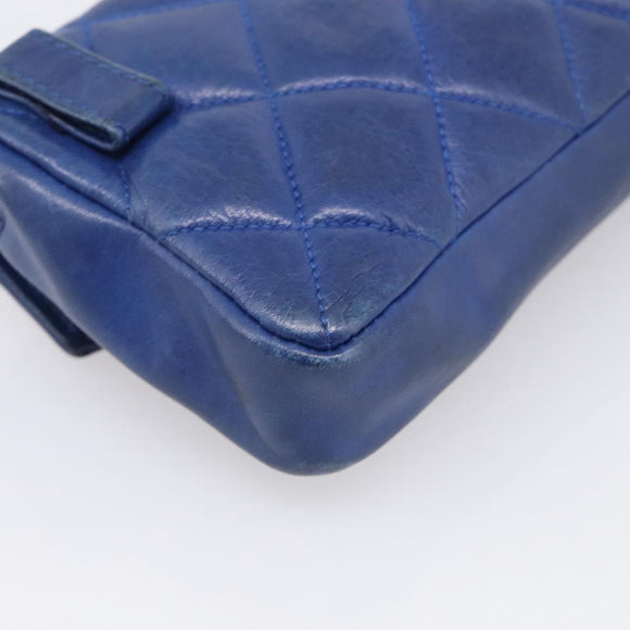 CHANEL Matelasse Waist Bag Lamb Skin Blue Gold Tone CC Auth BA16842