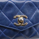 CHANEL Matelasse Waist Bag Lamb Skin Blue Gold Tone CC Auth BA16842-12