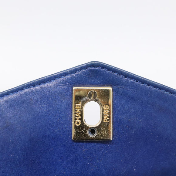 CHANEL Matelasse Waist Bag Lamb Skin Blue Gold Tone CC Auth BA16842