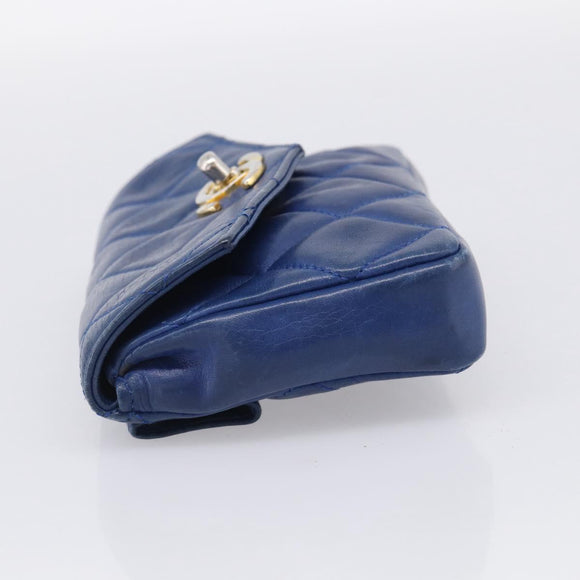 CHANEL Matelasse Waist Bag Lamb Skin Blue Gold Tone CC Auth BA16842