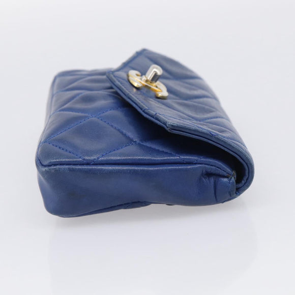 CHANEL Matelasse Waist Bag Lamb Skin Blue Gold Tone CC Auth BA16842