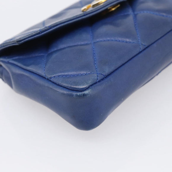 CHANEL Matelasse Waist Bag Lamb Skin Blue Gold Tone CC Auth BA16842