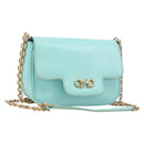 Salvatore Ferragamo Gancini Chain Shoulder Bag Leather Light Blue Auth BA16843A-1