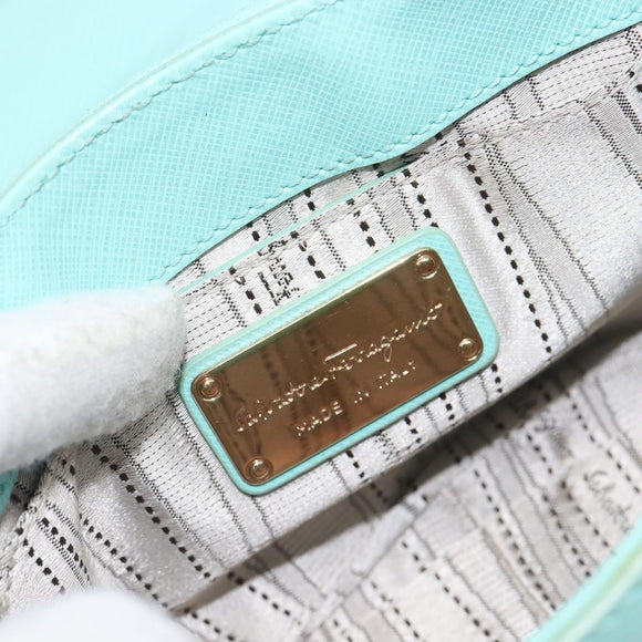 Salvatore Ferragamo Gancini Chain Shoulder Bag Leather Light Blue Auth BA16843A