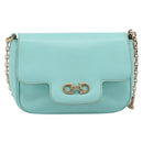 Salvatore Ferragamo Gancini Chain Shoulder Bag Leather Light Blue Auth BA16843A-2