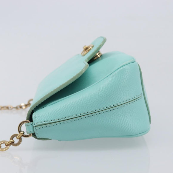 Salvatore Ferragamo Gancini Chain Shoulder Bag Leather Light Blue Auth BA16843A