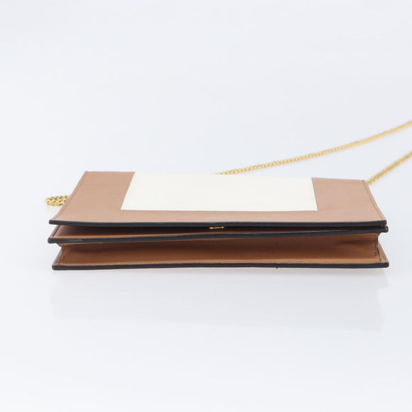 CELINE Frame Evening Clutch Shoulder Bag Leather Beige Gold Tone Auth BA16846A