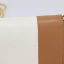 CELINE Frame Evening Clutch Shoulder Bag Leather Beige Gold Tone Auth BA16846A-17