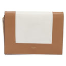 CELINE Frame Evening Clutch Shoulder Bag Leather Beige Gold Tone Auth BA16846A-2