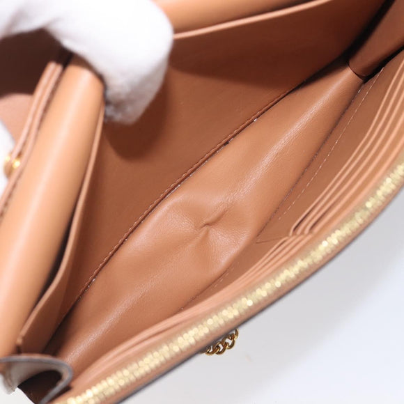 CELINE Frame Evening Clutch Shoulder Bag Leather Beige Gold Tone Auth BA16846A